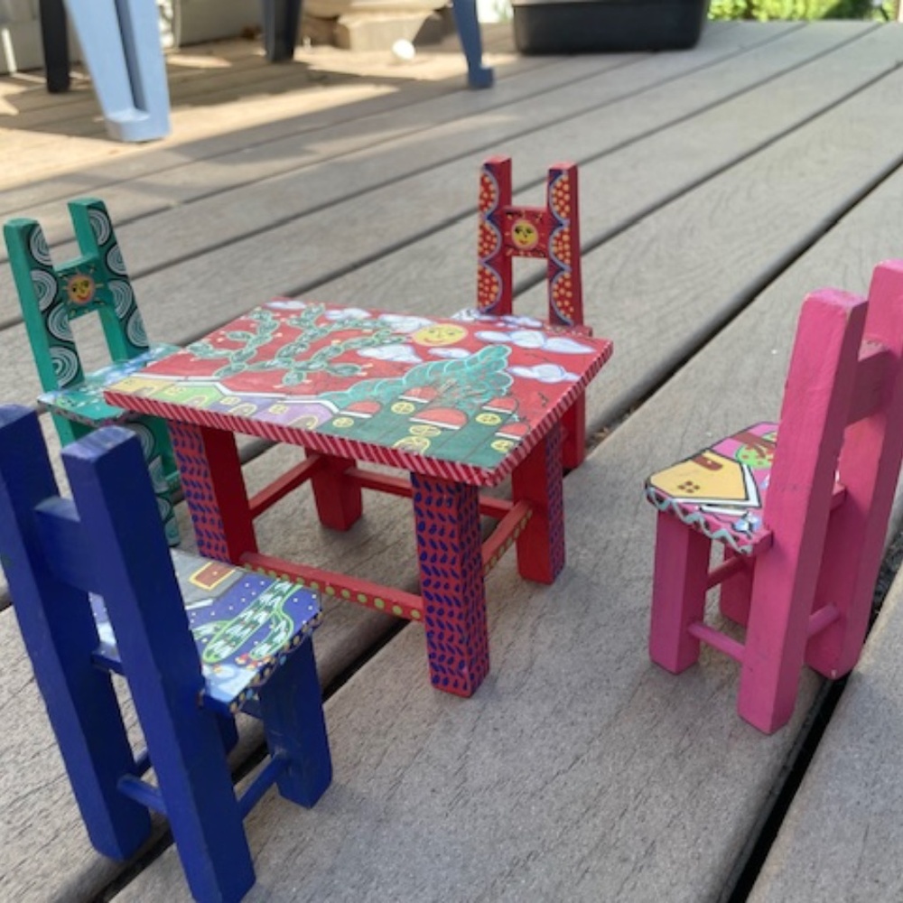 Oaxacan Folk Art Miniature Table 4 Chairs Hand Painted
